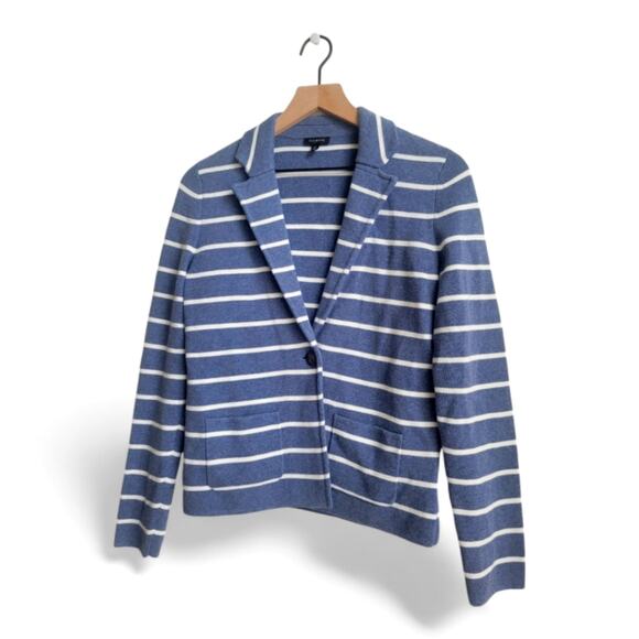 Talbots Striped Sweater Knit Blazer Cardigan Size XS Blue White - Picture 1 of 7